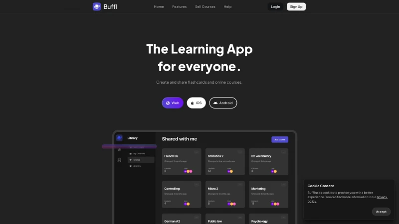 Homepage of buffl