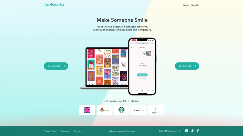 Homepage of cardsnacks