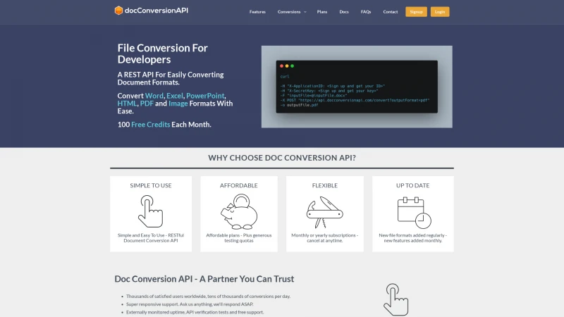 Homepage of docconversionapi