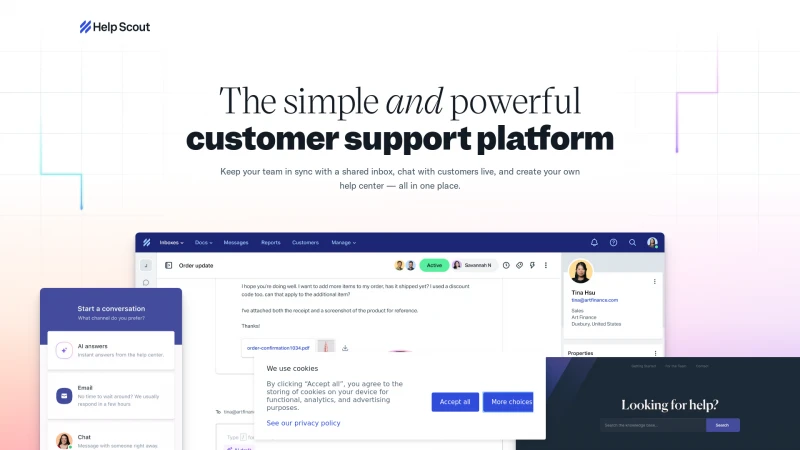 Homepage of helpscout