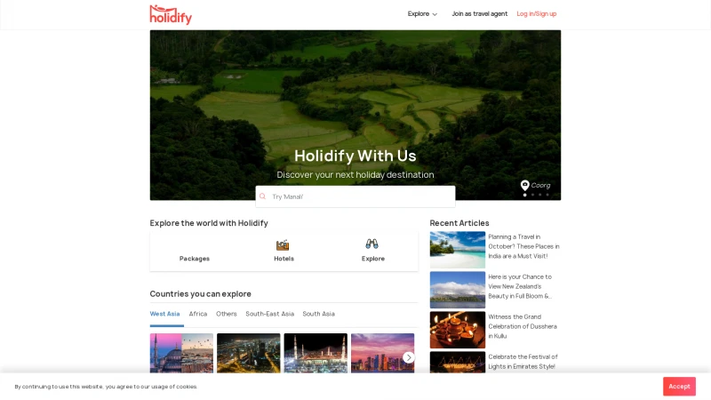 Homepage of holidify