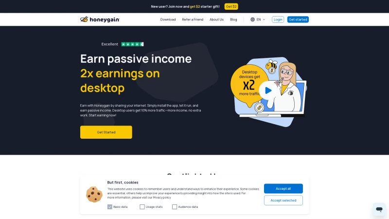 Homepage of honeygain