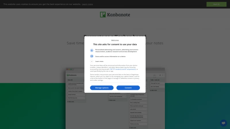 Homepage of kanbanote