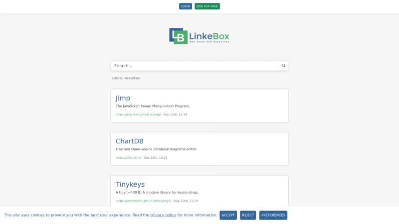 Homepage of linkebox