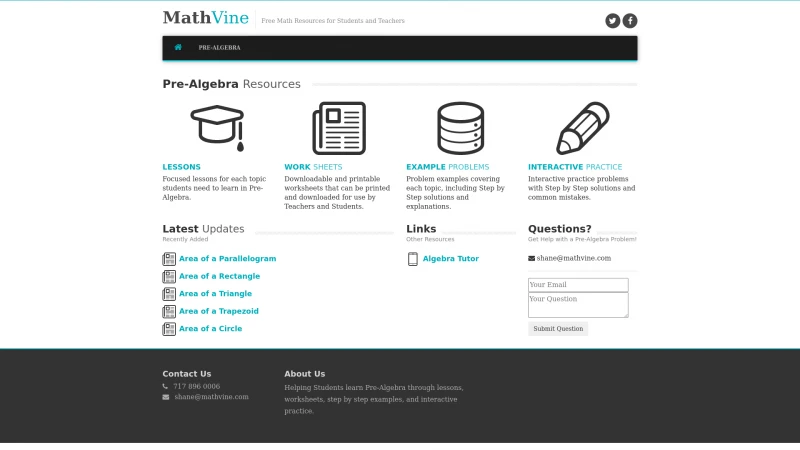 Homepage of mathvine