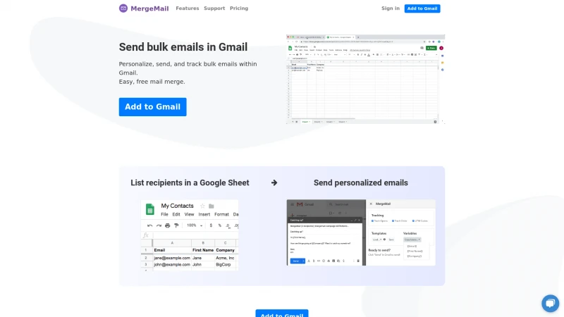 Homepage of mergemail