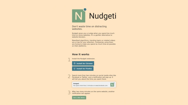 Homepage of nudgeti