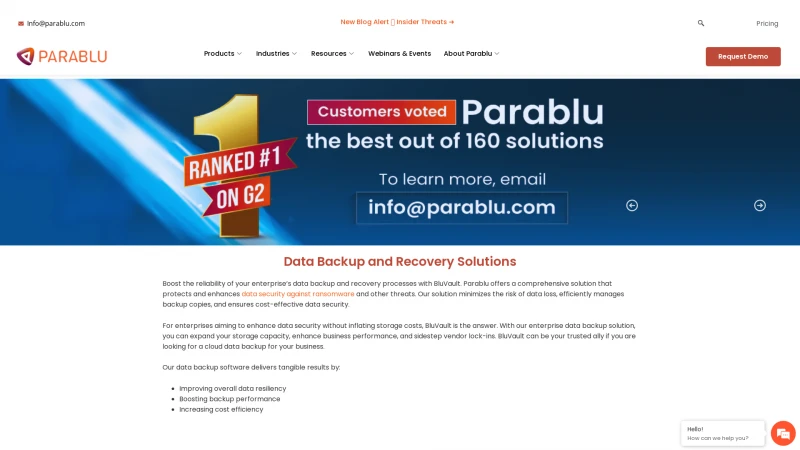 Homepage of parablu