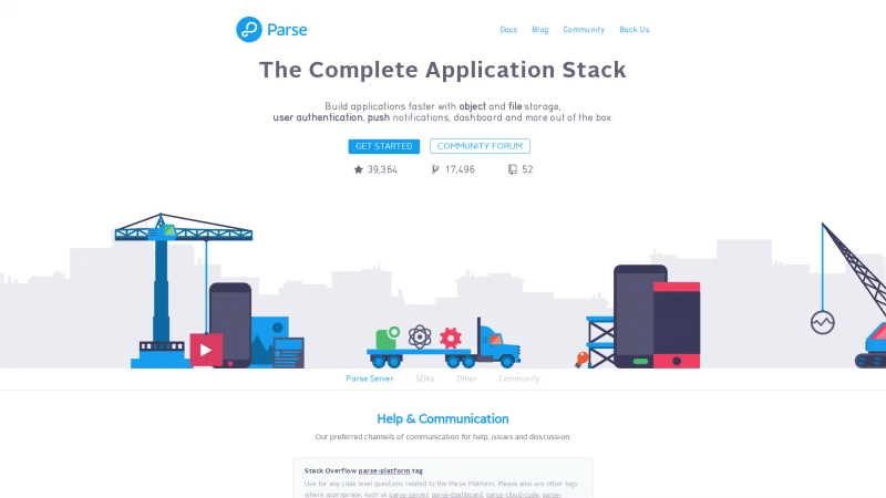 Homepage of parse