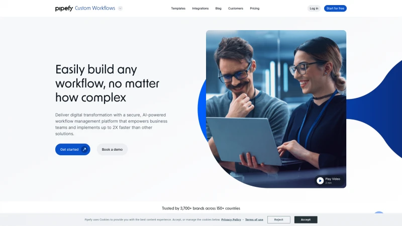 Homepage of pipefy