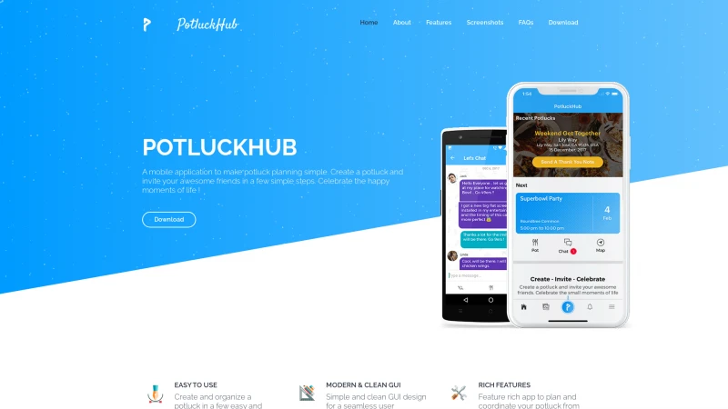 Homepage of potluckhub