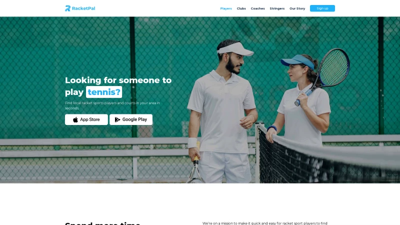 Homepage of racketpal