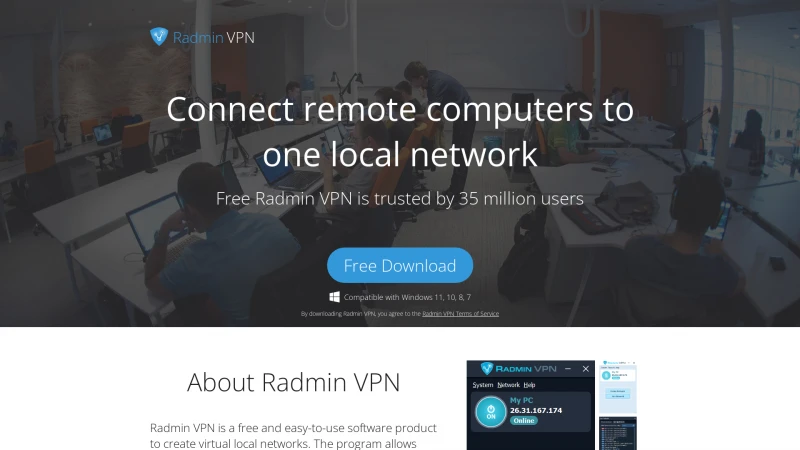 Homepage of radmin-vpn