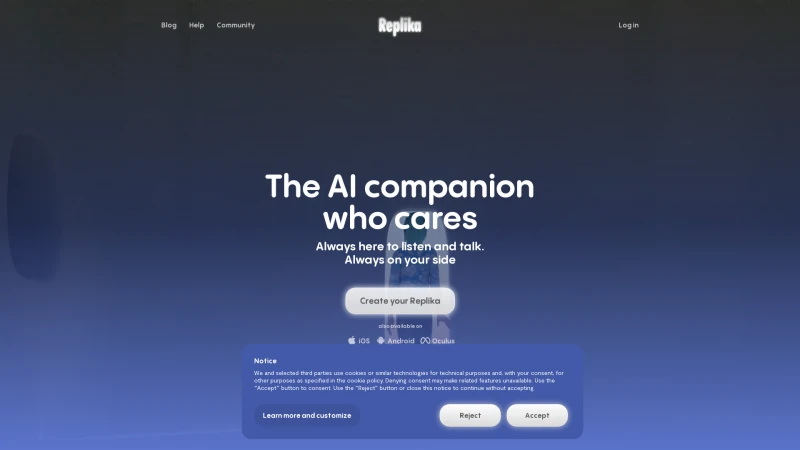 Homepage of replika