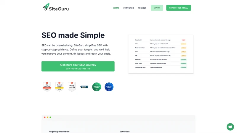 Homepage of siteguru