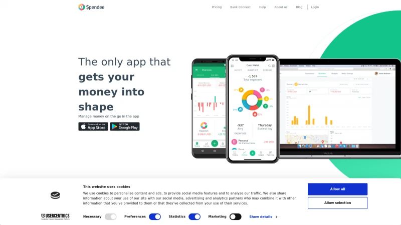 Homepage of spendeeapp