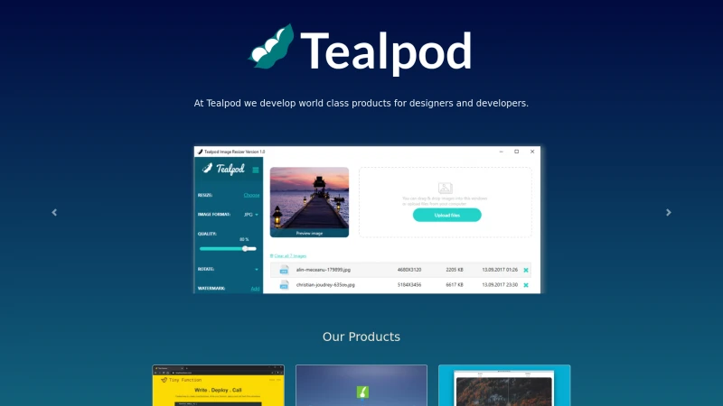 Homepage of tealpod