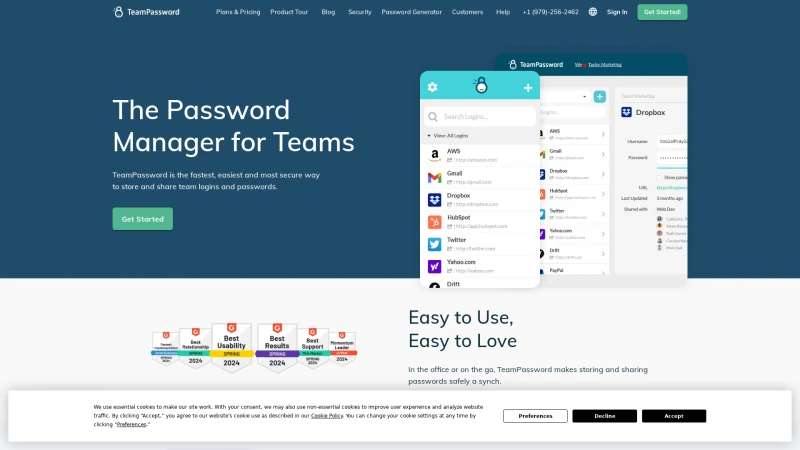 Homepage of teampassword