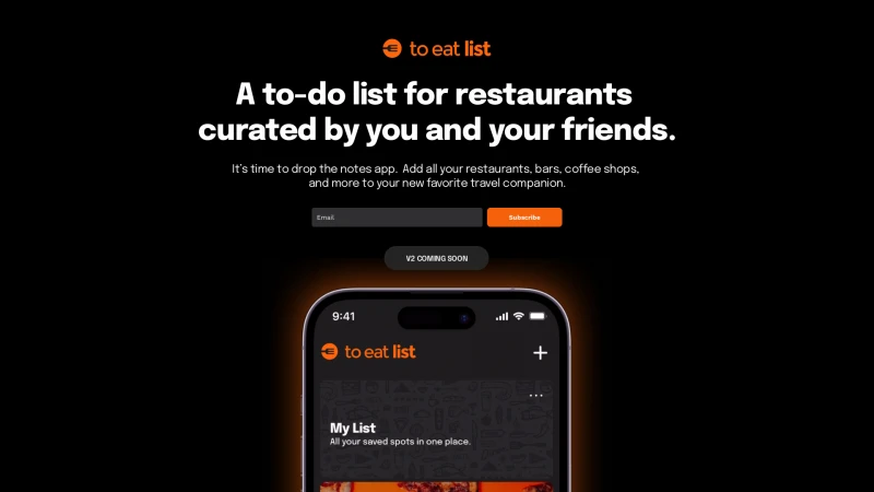 Homepage of toeatlist