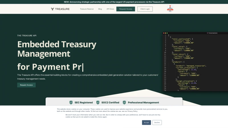 Homepage of treasurefi