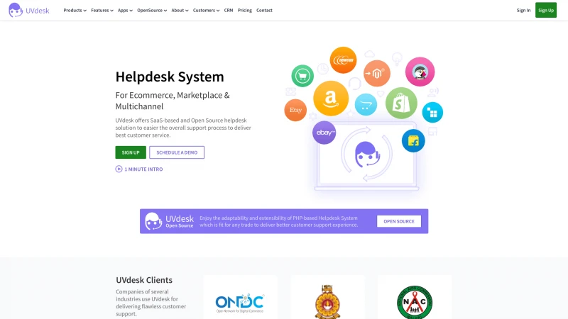 Homepage of uvdesk