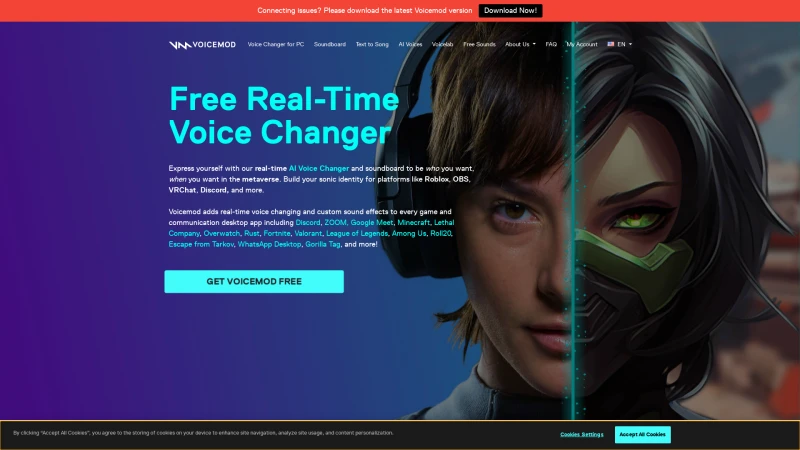 Homepage of voicemod