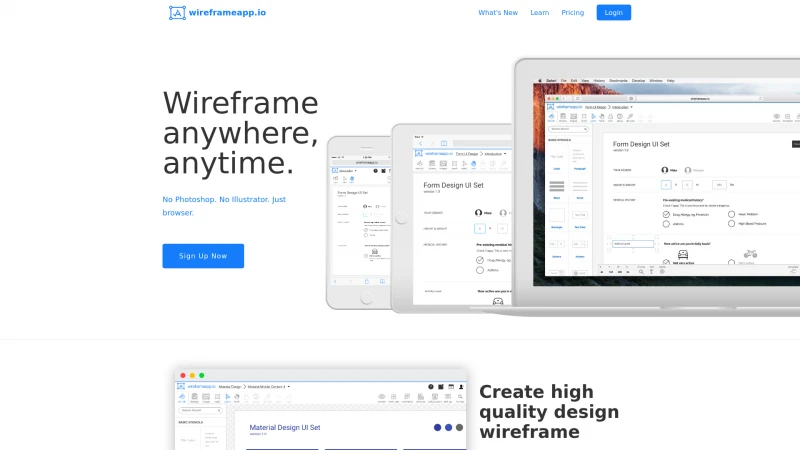 Homepage of wireframeapp