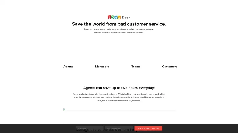 Homepage of zoho