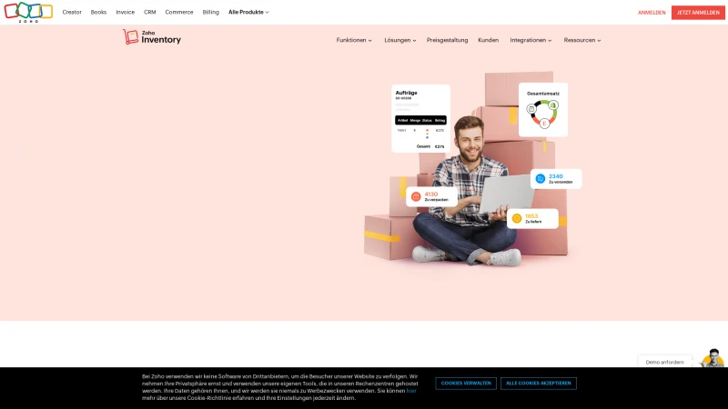 Homepage of zoho