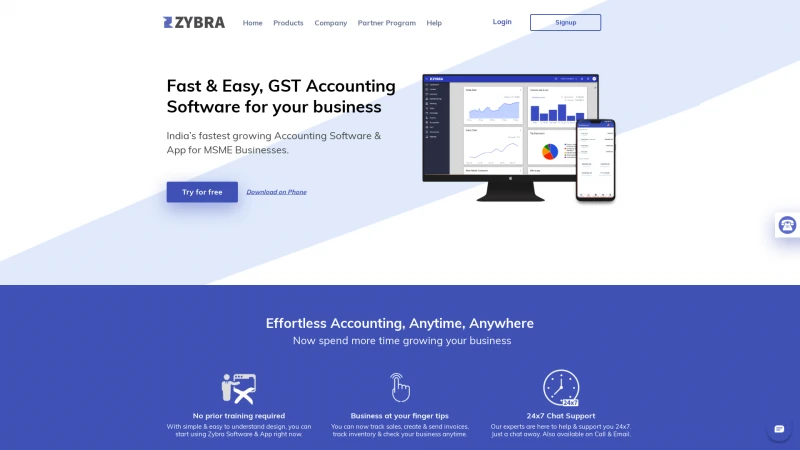 Homepage of zybra